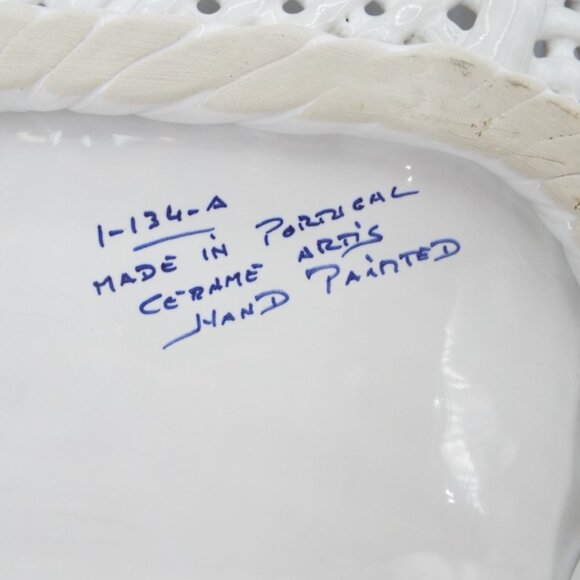 Vintage Hand Painted Blue and White Floral Platter Reticulated Lattice Portugal - Picture 9 of 11